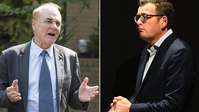 AMA Victoria President Professor Julian Rait, left, has urged the Daniel Andrews, right, government to reconsider whether its current structure for overseeing the crisis “is the most effective way to manage a pandemic”. Pictures: AAP/Getty