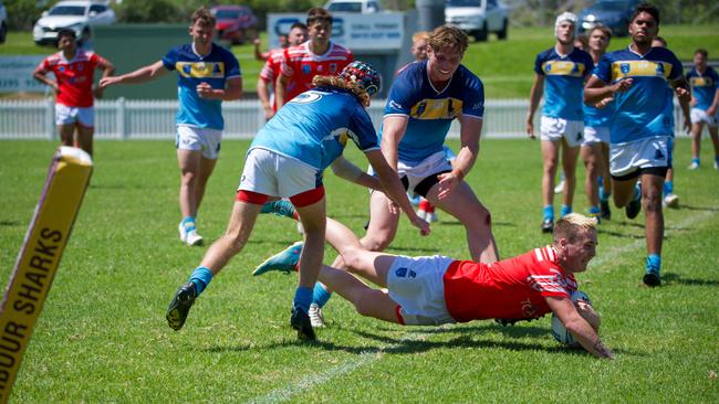 Ashton O’Dea crossing for the Illawarra South Coast Dragons. Picture: Thomas Lisson