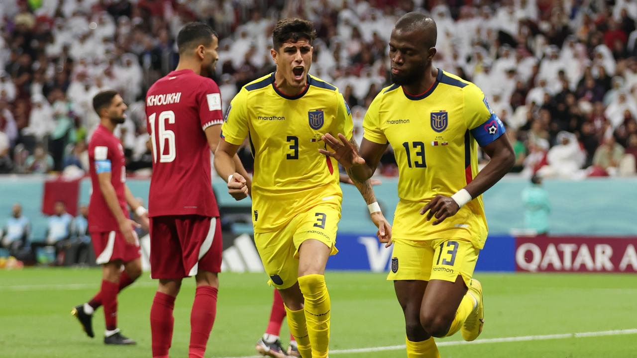 Enner Valencia of Ecuador celebrates after scoring a goal which was later disallowed by the Video Assistant Referee during the FIFA World Cup Qatar 2022 Group A match between Qatar and Ecuador. Picture: Lars Baron/Getty Images