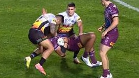 Crusher Tackles.  Supplied Fox Sports Leota: Penrith's Moses Leota against Manly