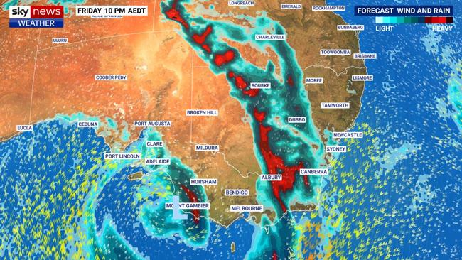 Tropical moisture could combine with a low pressure system to bring storms across the south and east of the country towards the weekend. Picture: Sky News Weather.