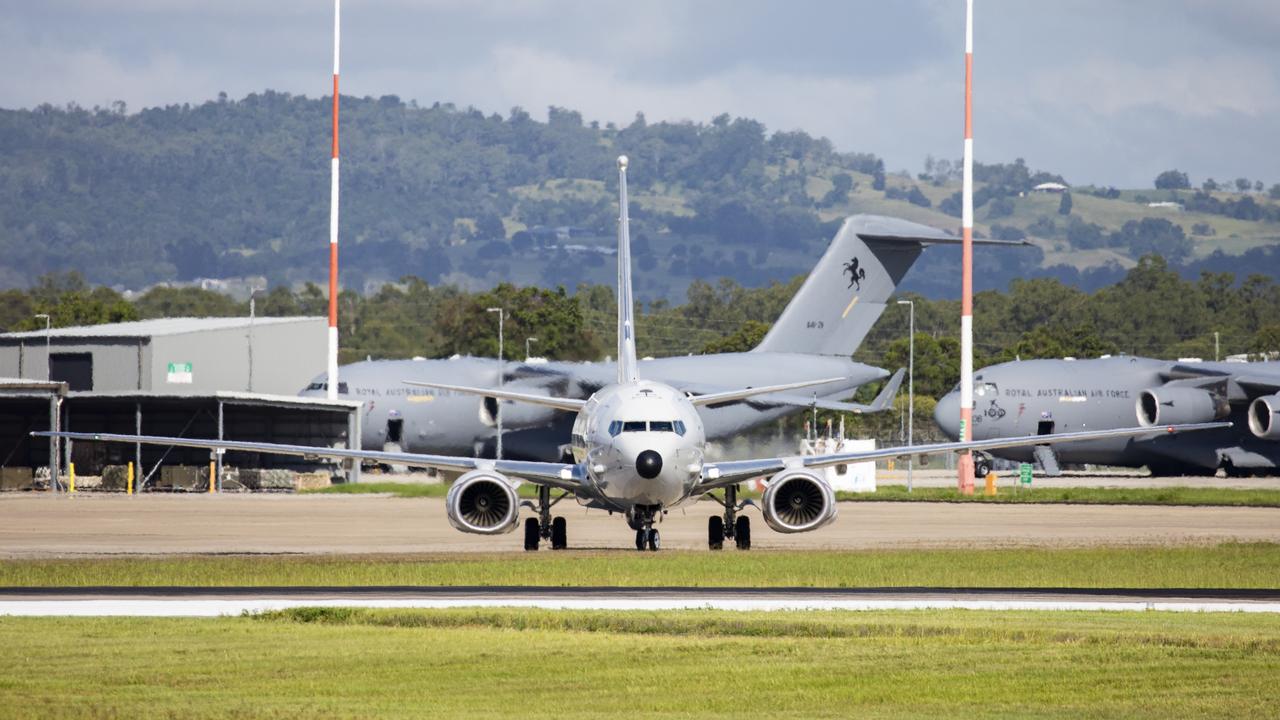 A Royal Australian Air Force P-8 Poseidon aircraft departs RAAF Base Amberly to assist the Tongan Government.