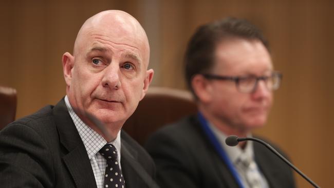 Treasurer Peter Gutwein speaking during estimates hearings at Parliament House. Picture: LUKE BOWDEN