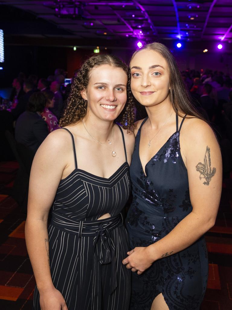 Jaci McLean (left) and Chloe Wren of Highfields Builder at the Downs and Western Housing and Construction Awards at Rumours International, Friday, July 22, 2022. Picture: Kevin Farmer