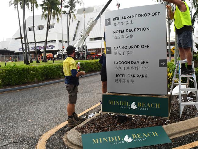 New signage goes up at the Mindil Beach Casino Resort. Picture: Katrina Bridgeford