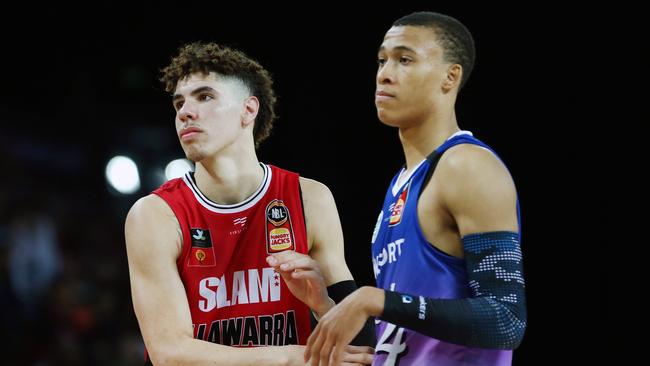 LaMelo Ball and RJ Hampton clash in New Zealand. Picture: Photo by Anthony Au-Yeung/Getty Images.