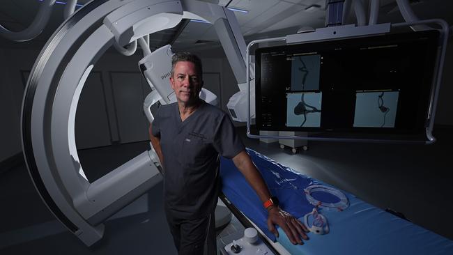 Dr Hal Rice, who is preparing to operate remotely on patients who need stroke surgery with a robotic device, at his training facility on the Gold Coast in Queensland. Picture: Lyndon Mechielsen/The Australian