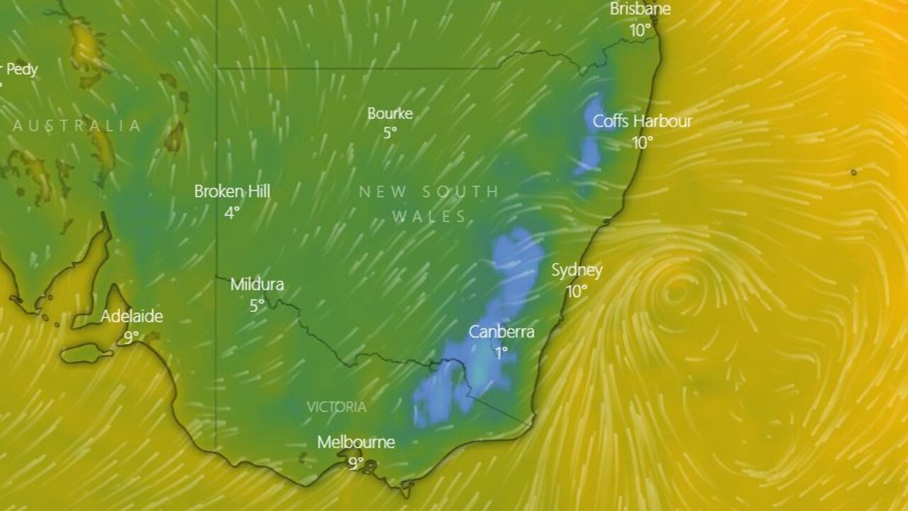 Chilly conditions overnight into Monday morning could see widespread frost across parts of Australia. Picture: Windy.com