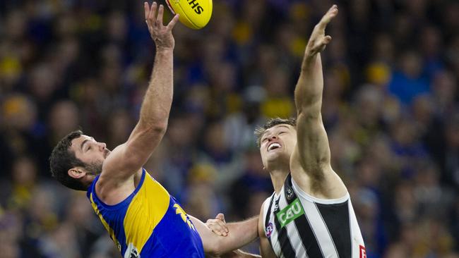 Darcy Moore’s night was over in the first quarter. Picture: AAP