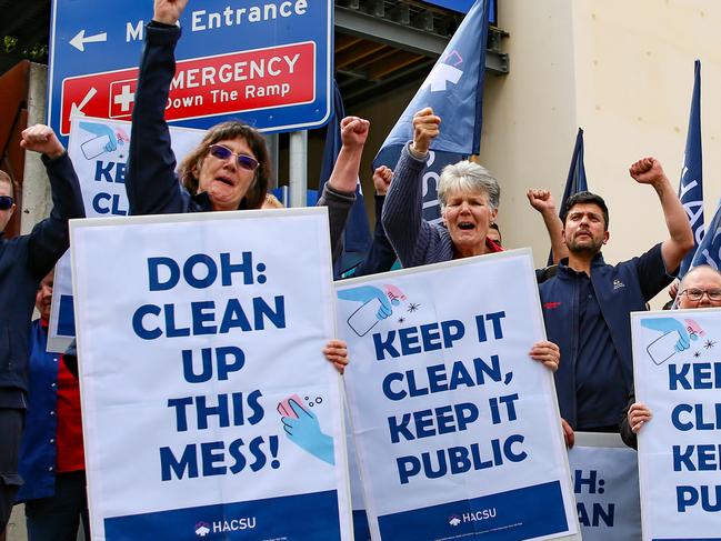 HOBART, Monday 14th October 2024. Cleaners from the Royal Hobart Hospital walk out on strike over short staffing and privatisation plans.Picture: Linda Higginson