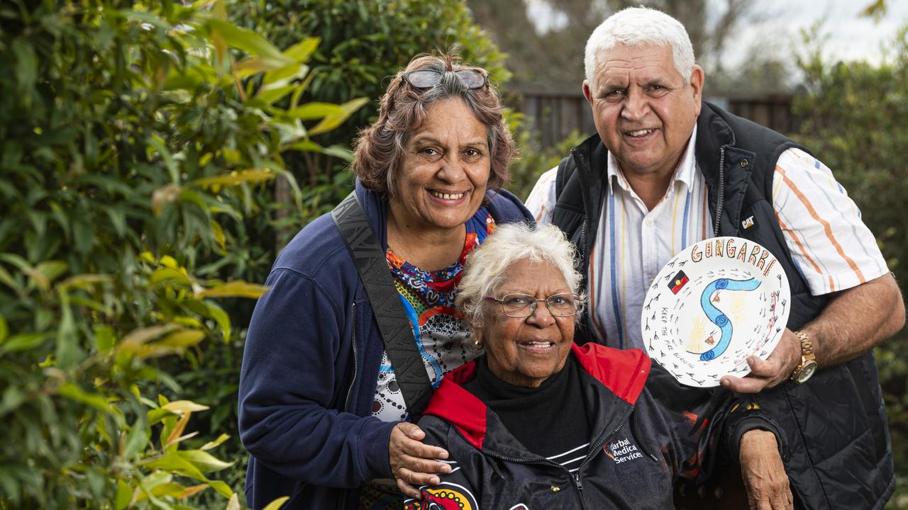 At Wilsonton Heights Neighbourhood Centre NAIDOC Week celebrations are (from left) Audrey Armstrong, Noeleen Dempsey and Wade Jackson, Wednesday, July 10, 2024. Picture: Kevin Farmer