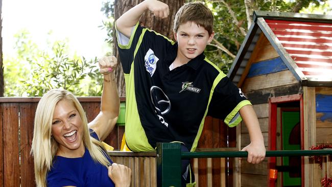 Ronald McDonald House Charities ambassador Anna Kooiman with Carlo Moore, 11, at Ronald McDonald House Randwick. Picture: John Appleyard