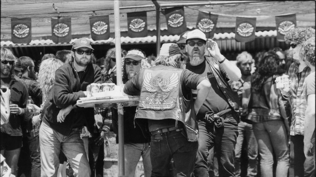 Music fans at Ponde rock music festival, held by the Hell's Angels Motorcycle Club in Ponde near Mannum, SA, 21 Feb 1993.