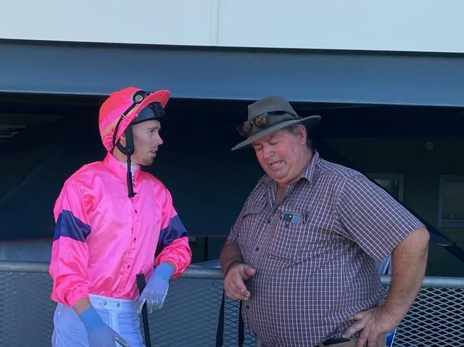 Trainer Craig Smith and jockey Adam Sewell team with Remlaps Lass and Artopia. Photo: Tony McMahon.