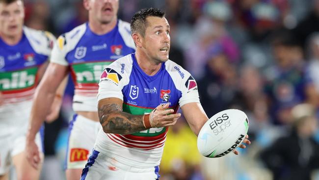 Mitchell Pearce will play his 300th NRL game on Sunday when the Knights play Wests Tigers. Picture: Ashley Feder/Getty Images