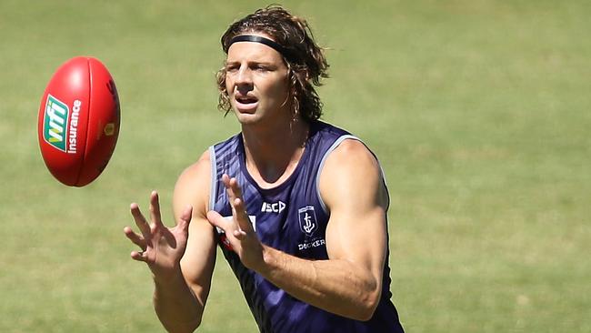 Freo skipper Nat Fyfe sweats it out at Dockers training. Pic: Getty Images