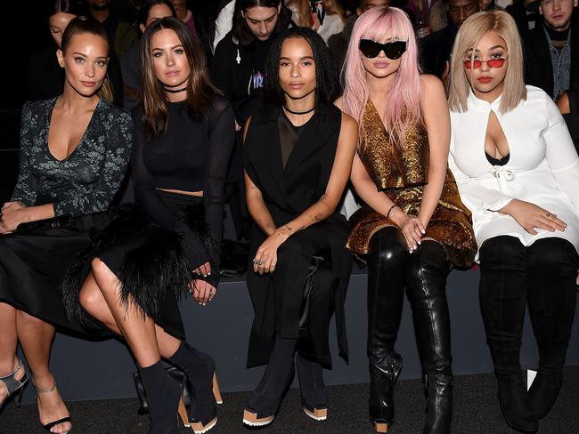 Hannah Davis, Jesinta Campbell, Zoe Kravitz, Kylie Jenner, Jordyn Woods, and June Ambrose attend the Vera Wang Collection Fall 2016 fashion show during New York Fashion Week.