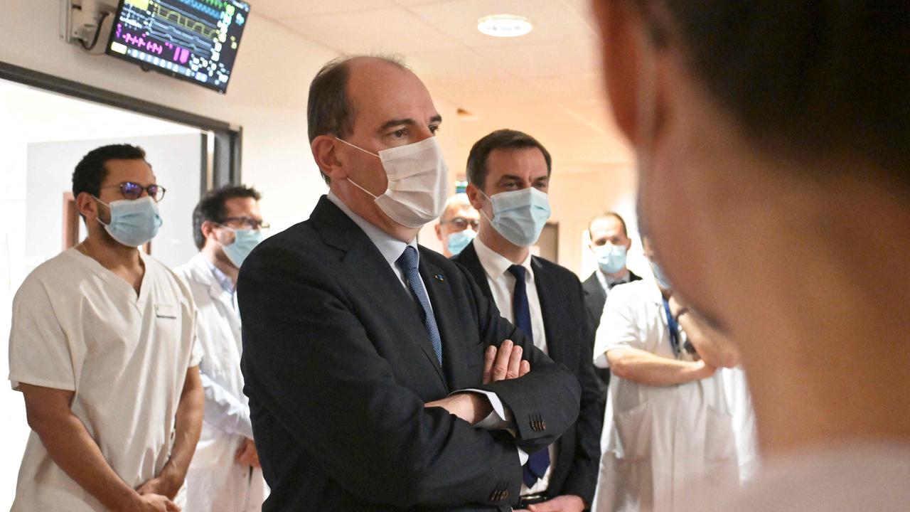 French Prime Minister Jean Castex and Health Minister Olivier Veran at Tour hospital in central France on Easter Friday. Picture: Guillaume Souvant/AFP