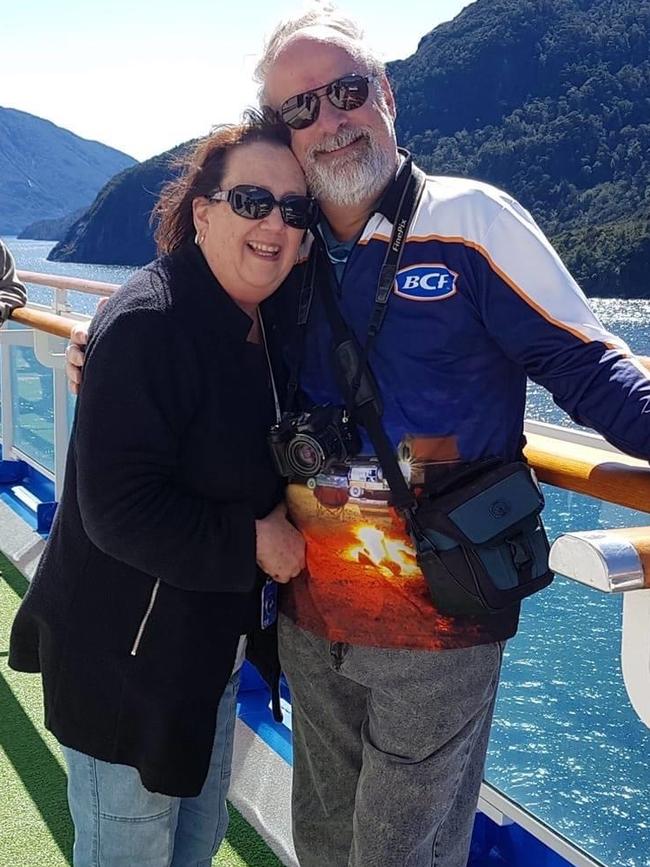 Linda Lavender with husband Stephen, aboard the Ruby Princess where she contracted the virus. Picture: Supplied by family