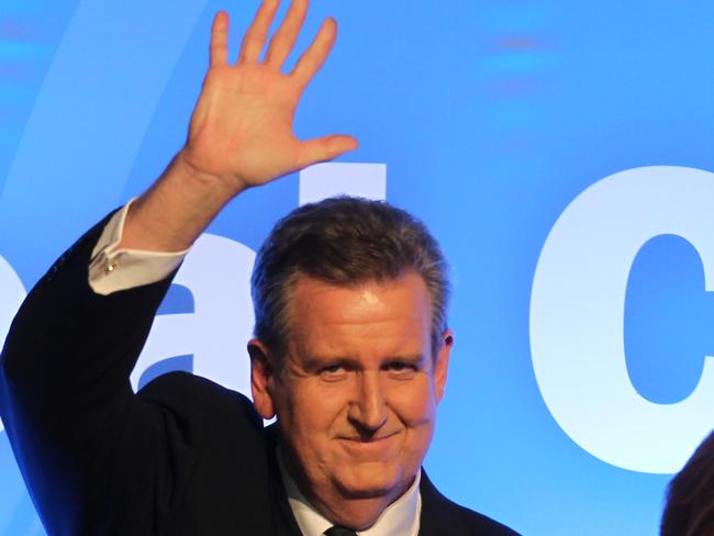 Liberal Party leader Barry O'Farrell celebrates his win in the 2011 NSW state election.