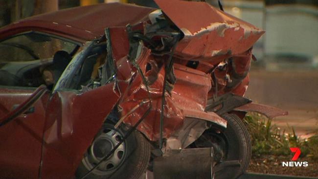 Mr Hyde’s car after the impact. Picture: 7 News.