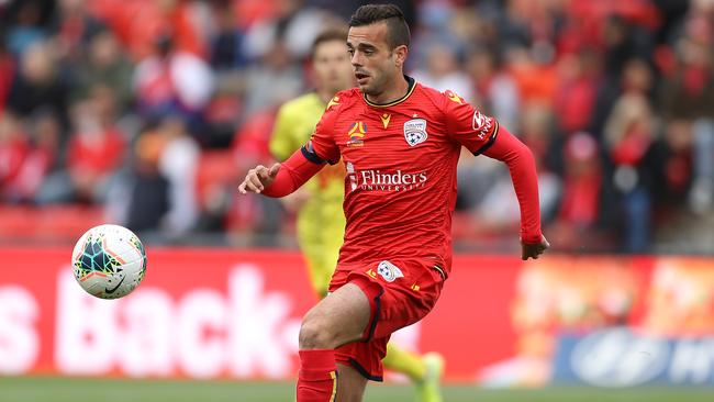 ADELAIDE, AUSTRALIA - DECEMBER 01: Nikola Mileusnic of Adelaide United controls the ball during the round eight A-League match between Adelaide United and the Wellington Phoenix at Coopers Stadium on December 01, 2019 in Adelaide, Australia. (Photo by Robert Cianflone/Getty Images)