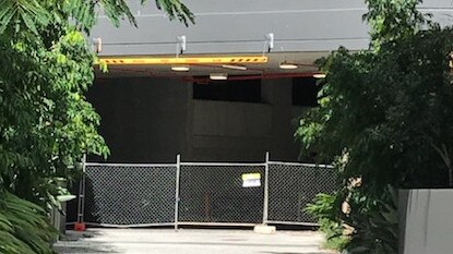 Security fences block the underground car park at Lotus Tower at Kangaroo Point. Photo: Glen Norris