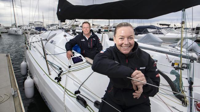 Jade Cole and Barney Walker on the fleet’s smallest yacht. Picture: David Geraghty