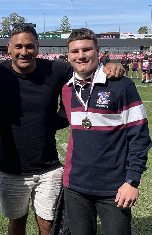 Justin Hodges and Wavell SHS student Charlie Dickson who, along with Zane Harrison, was joint Justin Hodges Medal winner.