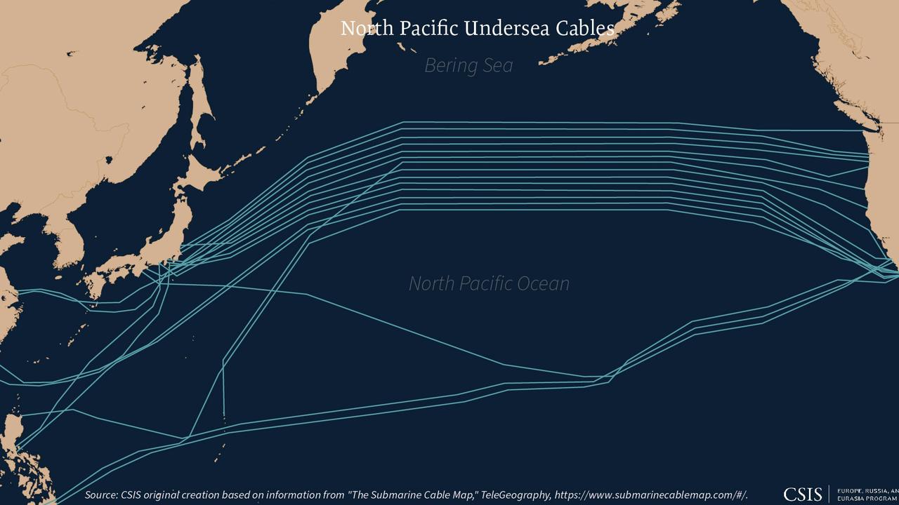 North Pacific undersea cables stretch for thousands of kilometres. Picture: CSIS