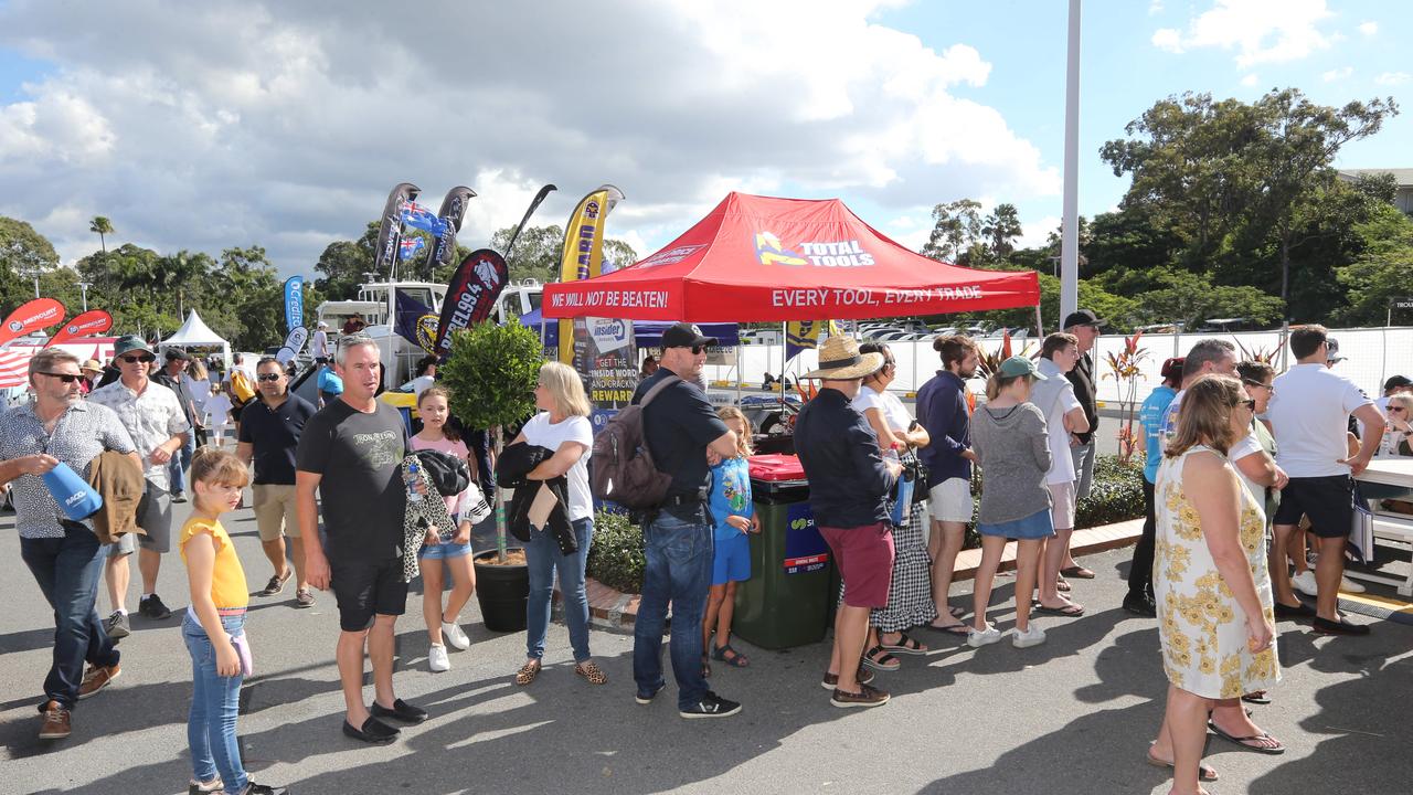 Lines at the Sanctuary Cove International Boat Show. Picture: Mike Batterham