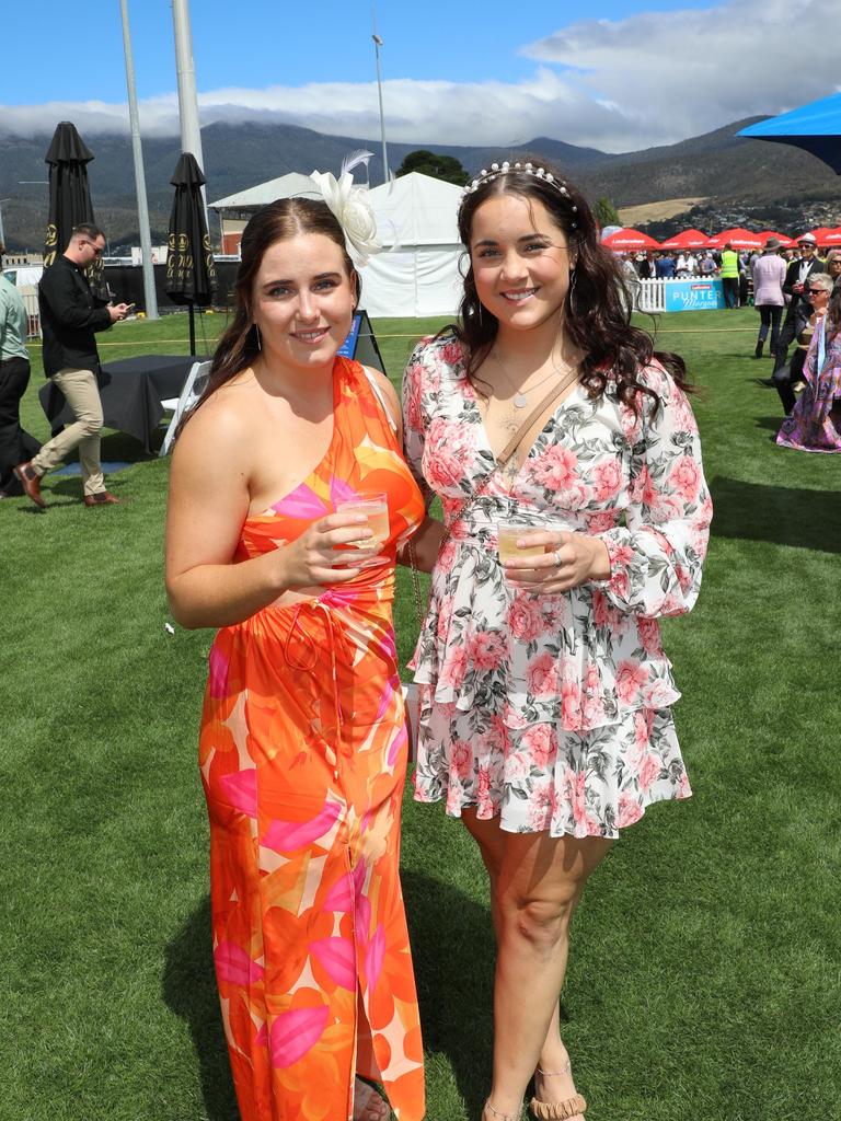 Steph Griffiths and Molly Mitchell at the Hobart Cup Day. Picture : Mireille Merlet