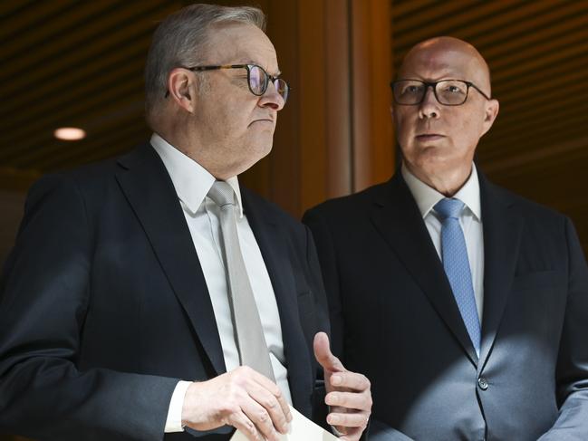 Peter Dutton with Prime Minister Anthony Albanese. Picture: Martin Ollman