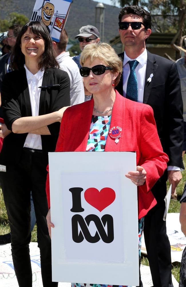 ABC supporters, including Greens leader Christine Milne, rally outside Parliament House.