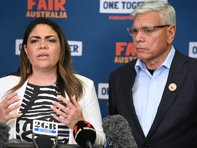 Jacinta Nampijinpa Price and Warren Mundine on the referendum day last year. Picture: NCA NewsWire / John Gass