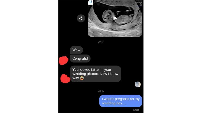 The woman received a brutal response to her happy news. Photo: Reddit