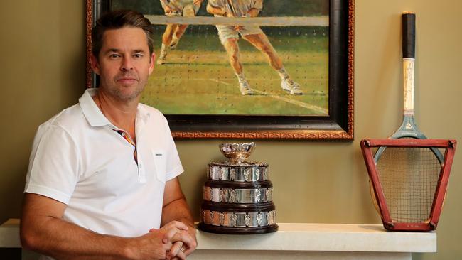 Todd Woodbridge yesterday with his 2003 Davis Cup trophy. Picture: Stuart McEvoy