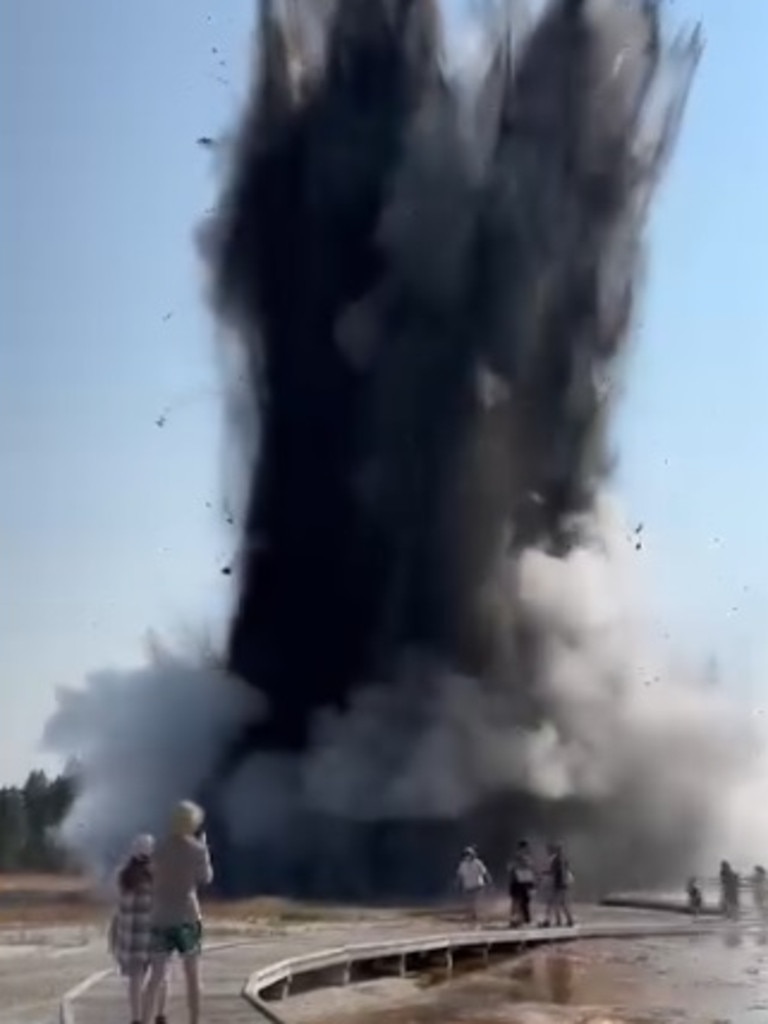 Tourists were left stunned after a hydrothermal explosion at Yellowstone National Park. Picture: Facebook/vladamarch