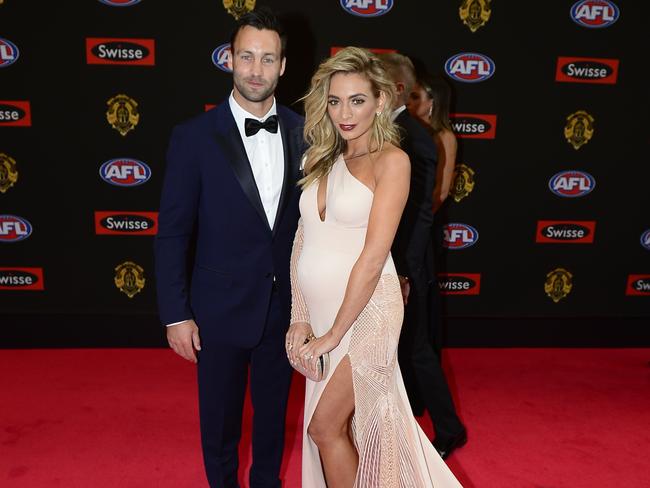 Jimmy Bartel and Nadia Bartel on the 2015 Brownlow Medal red carpet. Picture: Stephen Harman.