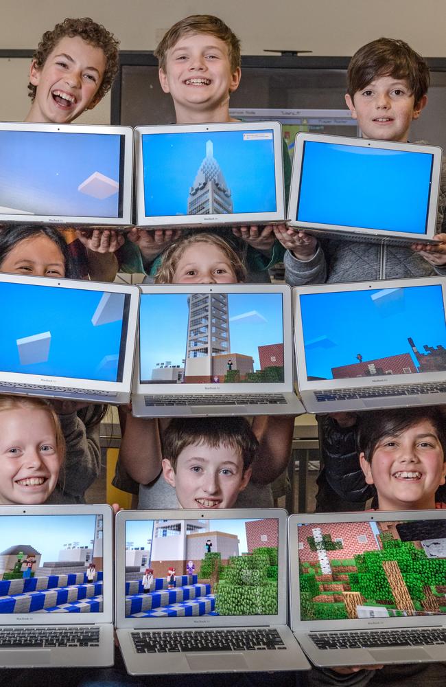 Students at Fitzroy North Primary play the game. Picture: Jason Edwards