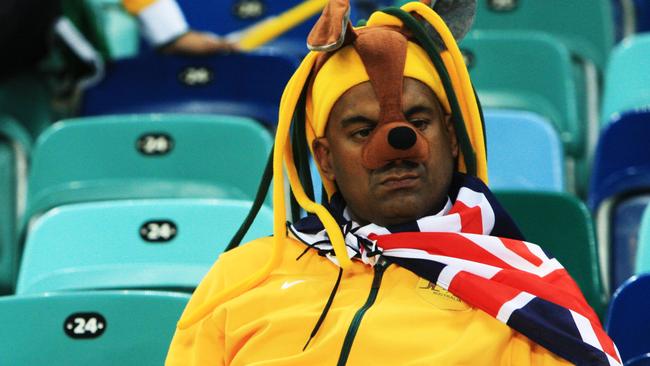 Disappointed Socceroo fan after Australia lost 4-0 to Germany - Australia v Germany at Moses Mabidha Stadium Durban, South Africa. Game 7 of the group Stage 2010 World Cup South Africa.