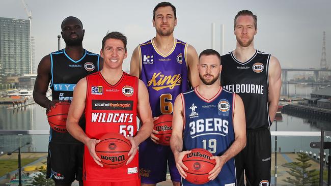 Majok Majok of the New Zealand Breakers, Damian Martin of the Perth Wildcats, Andrew Bogut of the Sydney Kings, David Barlow of Melbourne United and Adam Doyle of the Adelaide 36ers are set to tackle NBA clubs later this year. Picture: Getty Images