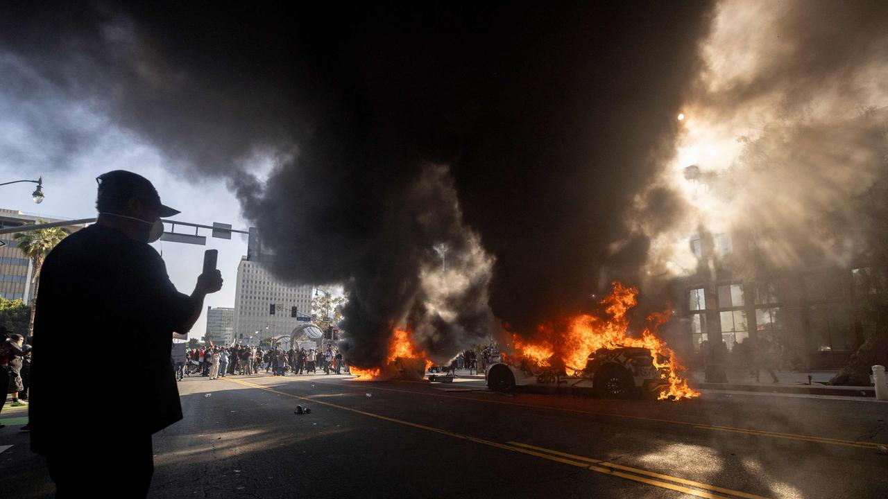 Thousands have taken to the streets in Los Angeles to protest US President Donald Trump’s mass deportations. Picture: Eitenne Laurent / AFP