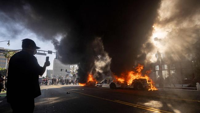 Thousands have taken to the streets in Los Angeles to protest US President Donald Trump’s mass deportations. Picture: Eitenne Laurent / AFP