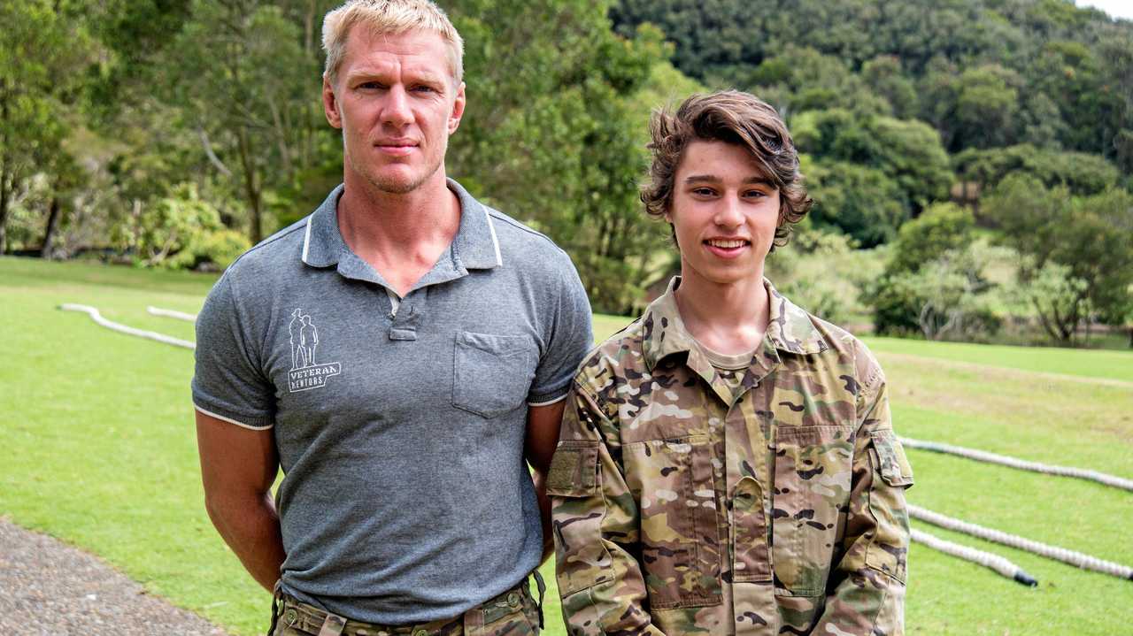 NEW RESPECT: Veteran Mentors team member Corey Neill with teenager Maverick Laskowski. Picture: Contributed