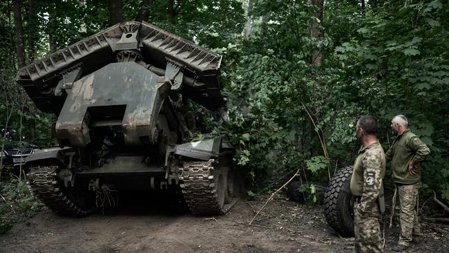 A Ukrainian minesweeper moves to the border with Russia on August 14. Picture: Kostiantyn Liberov/Libkos/Getty Images