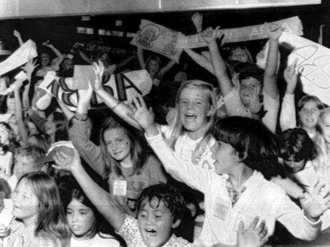 A crowd of screaming teenage ABBA fans in Sydney, 1977.