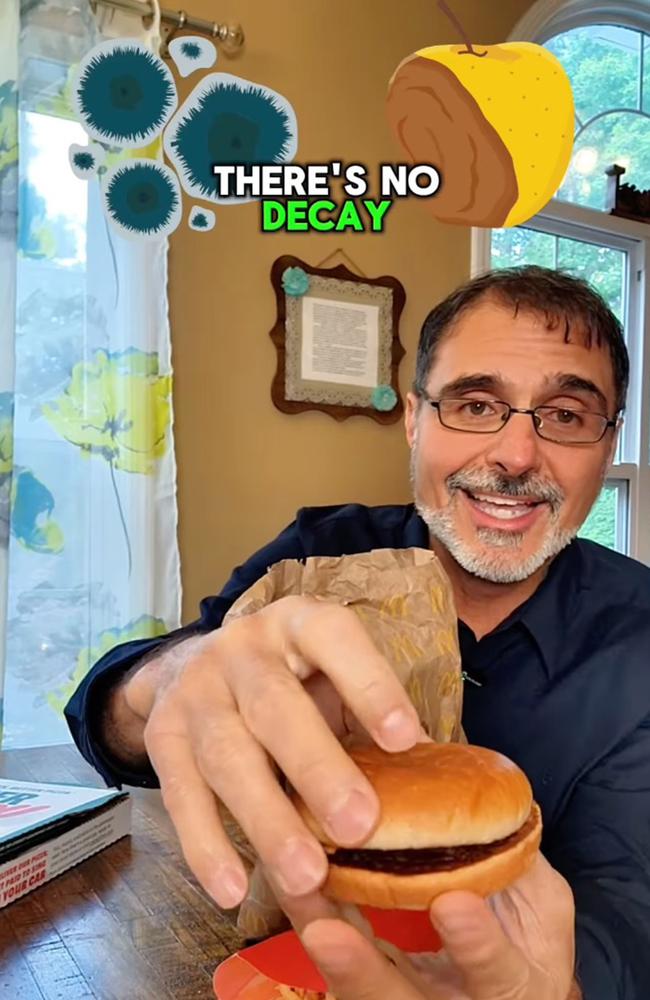 Dr Robert G. DeBease revolted fast food fans after showing off an order of McDonald's that didn't show any signs of decay despite being two months old. Picture: Dr. Robert G. DeBease