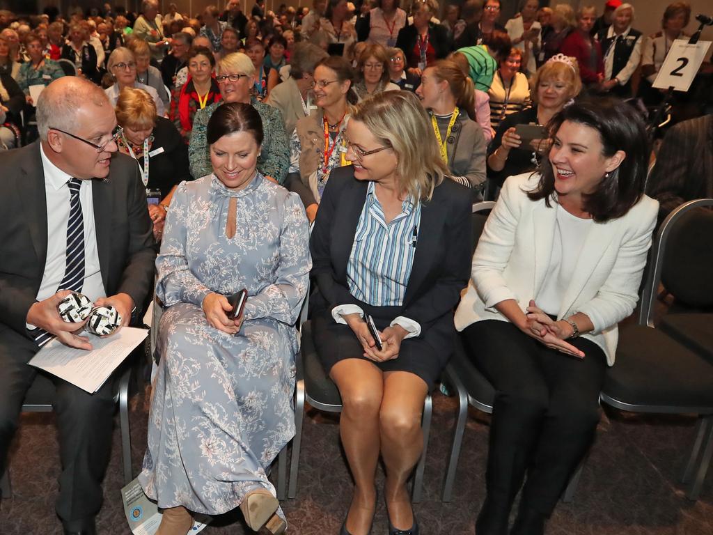 Then-PM Scott Morrison mingles with wife Jenny, Sussan Ley and Jane Hume in 2019. Picture: Alex Coppel