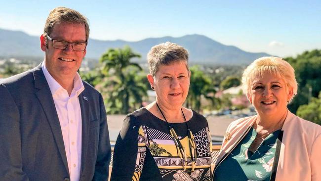 FUNDING AGED CARE: Minister for Regional Development John McVeigh, Mercy Health & Aged Care's Lesley Schneider, and Capricornia MP Michelle Landry, celebrate the announcement of $1.2 million Federal funding for Mercy's planned community centre. Picture: Contributed